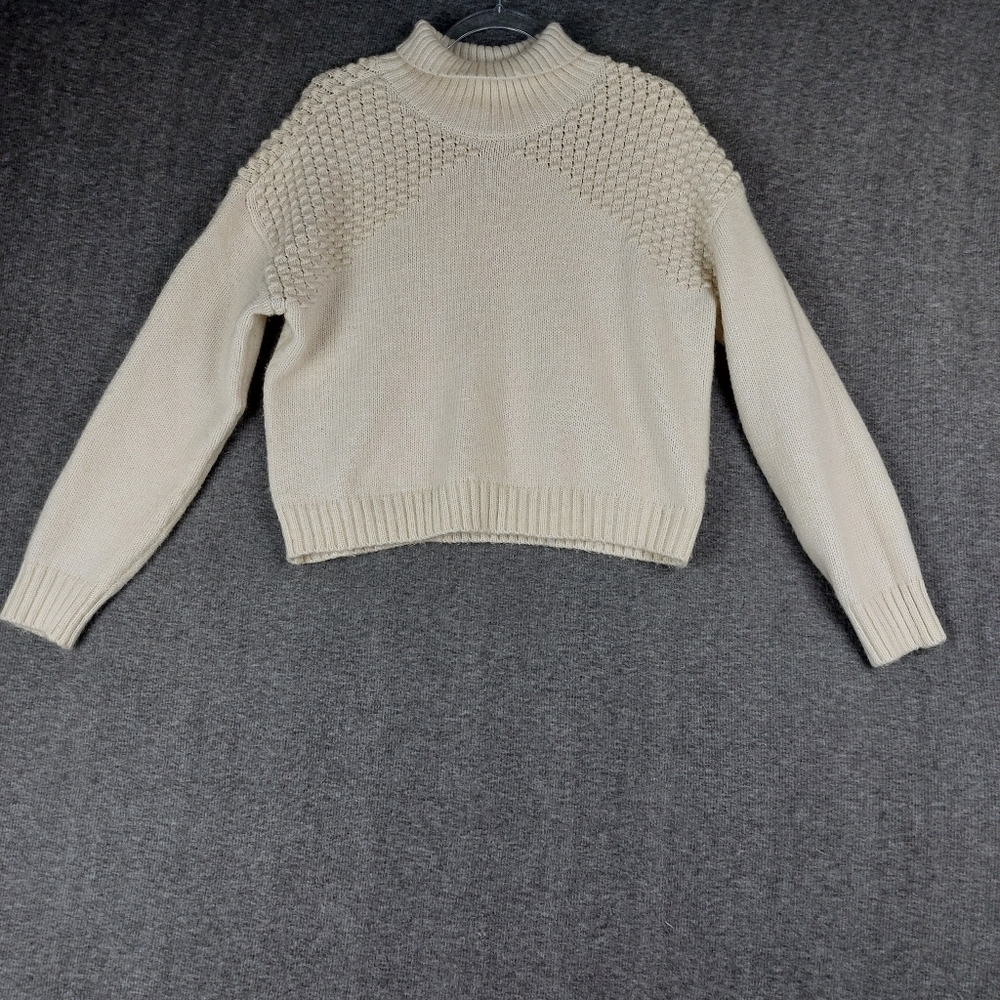 FALLS CREEK WOMENS CREAM CROPPED TEXTURED LONG SLEEVE TURTLE NECK SWEATER SIZE L - Picture 1 of 8